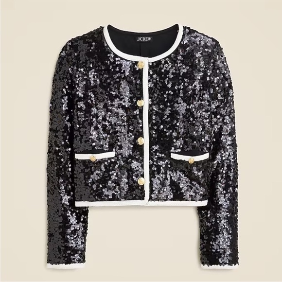 NWT J. Crew Sequin Lady Jacket Blazer Black White Size M - Picture 4 of 11